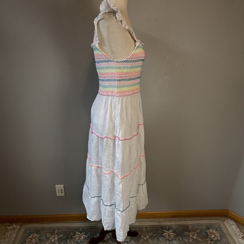 Vineyard Vines Flutter Sleeve Smocked Tiered White Linen Midi Dress Size S - Picture 7 of 9
